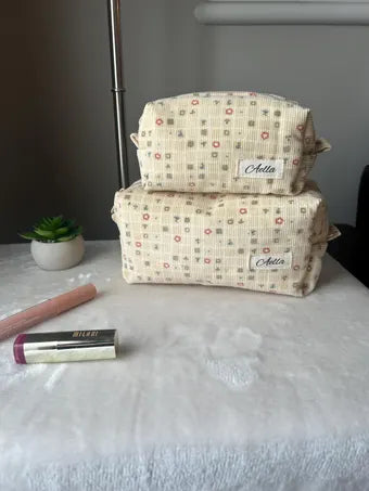 Beige Corduroy Makeup Bag