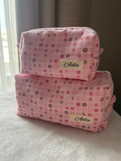 Pink Corduroy Makeup Bag