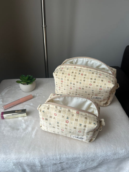 Beige Corduroy Makeup Bag