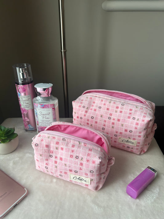 Pink Corduroy Makeup Bag
