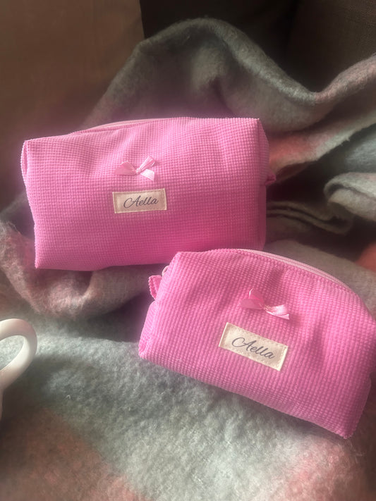 Pink Corduroy Makeup Bag