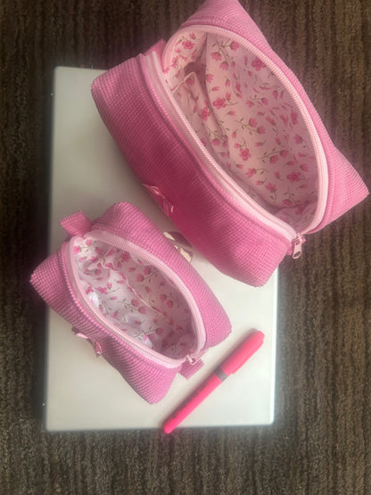 Pink Corduroy Makeup Bag