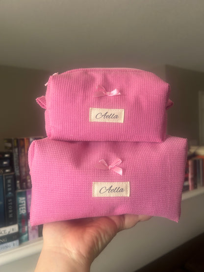 Pink Corduroy Makeup Bag